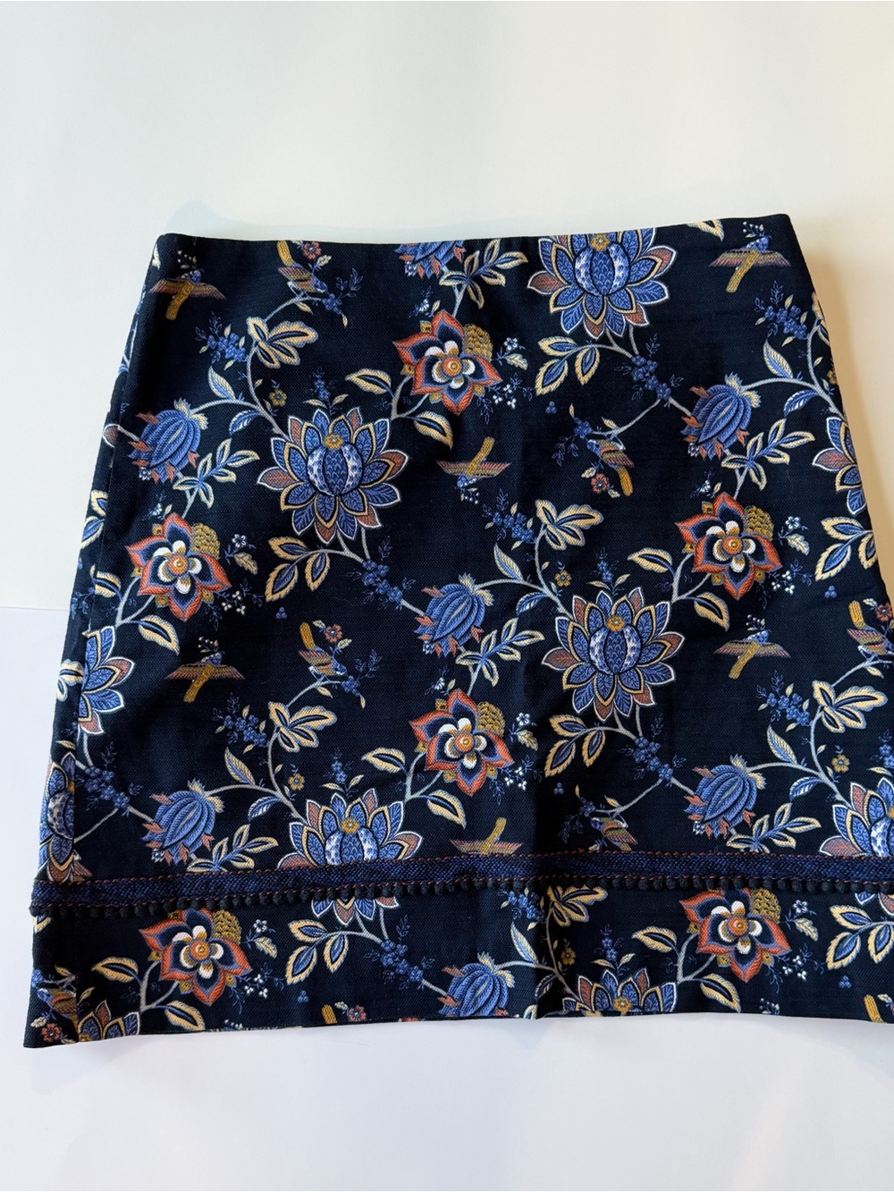 LOFT Navy Floral Mini Skirt with Blue and Coral Accents